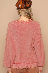 POL Distressed Washed Drop Shoulder Sweater OutfitFlow